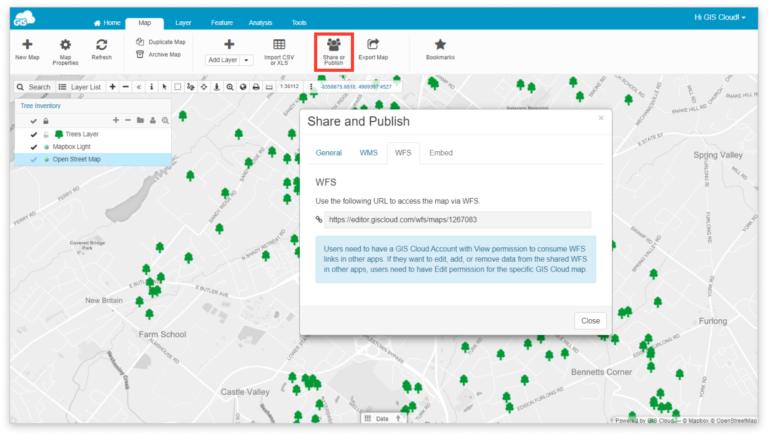 Share your map as WFS – GIS Cloud Learning Center