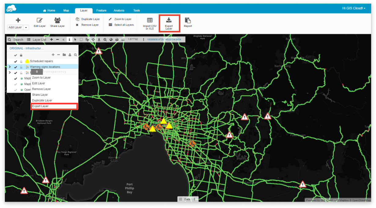 Export Layer in Map Editor – GIS Cloud Learning Center