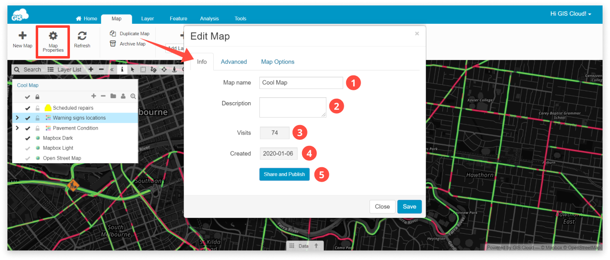 Map Properties – GIS Cloud Learning Center