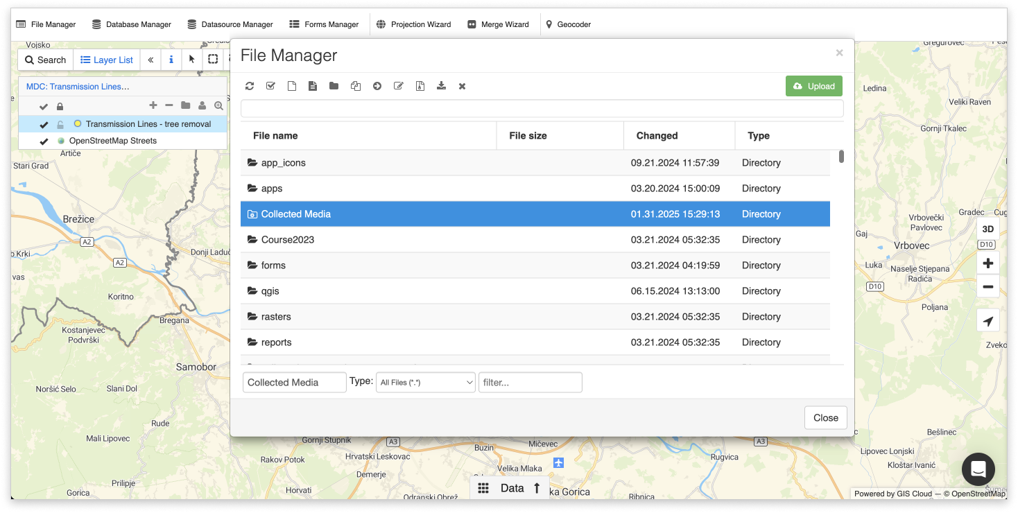 Collected Media folder within File Manager